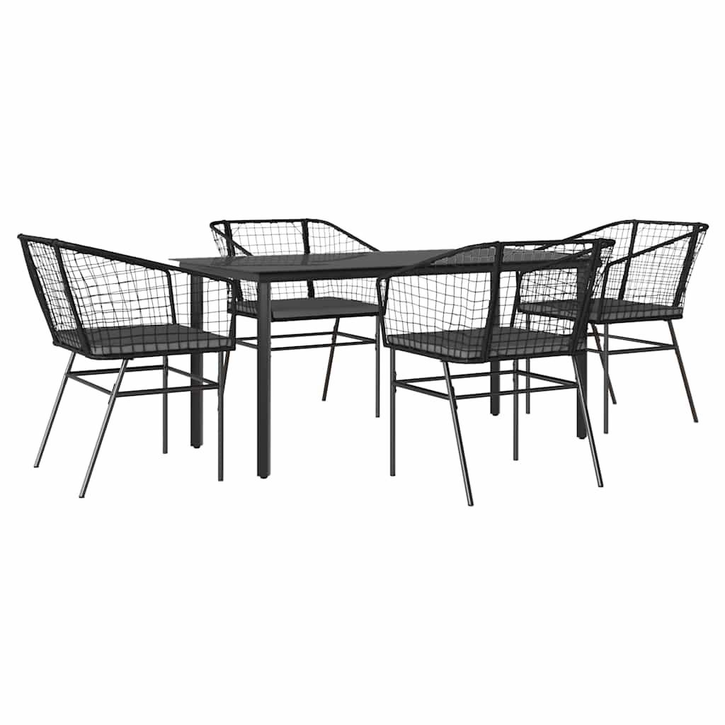 5-delige Tuinset met kussens poly rattan glas zwart is nu te koop bij PeponiXL, paradijselijk wonen!