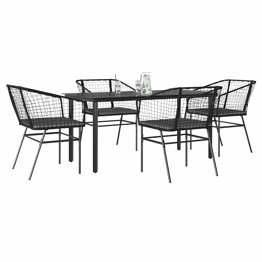 5-delige Tuinset met kussens poly rattan glas zwart is nu te koop bij PeponiXL, paradijselijk wonen!