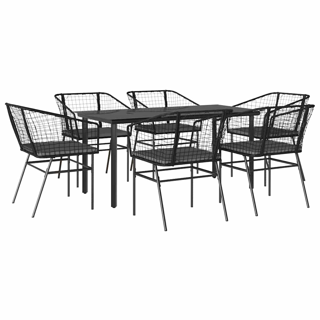 7-delige Tuinset met kussens poly rattan glas zwart is nu te koop bij PeponiXL, paradijselijk wonen!