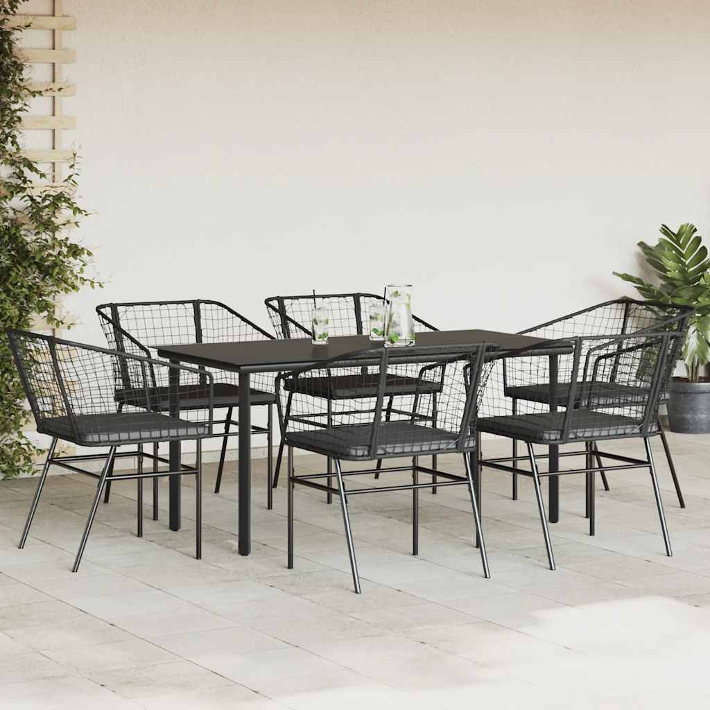 7-delige Tuinset met kussens poly rattan glas zwart is nu te koop bij PeponiXL, paradijselijk wonen!