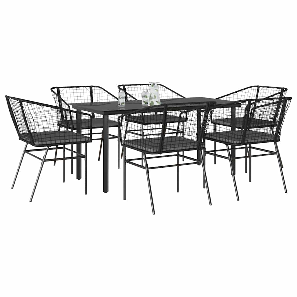 7-delige Tuinset met kussens poly rattan glas zwart is nu te koop bij PeponiXL, paradijselijk wonen!