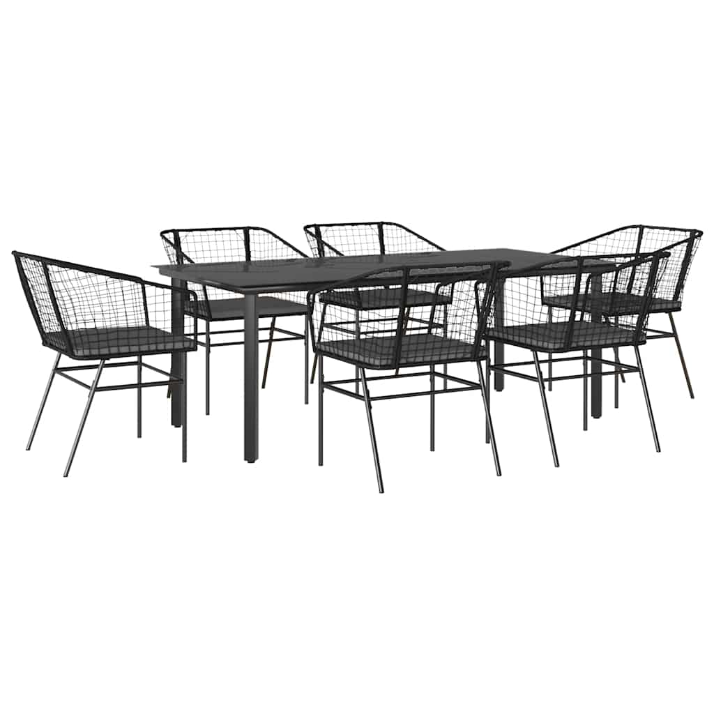 7-delige Tuinset met kussens poly rattan glas zwart is nu te koop bij PeponiXL, paradijselijk wonen!