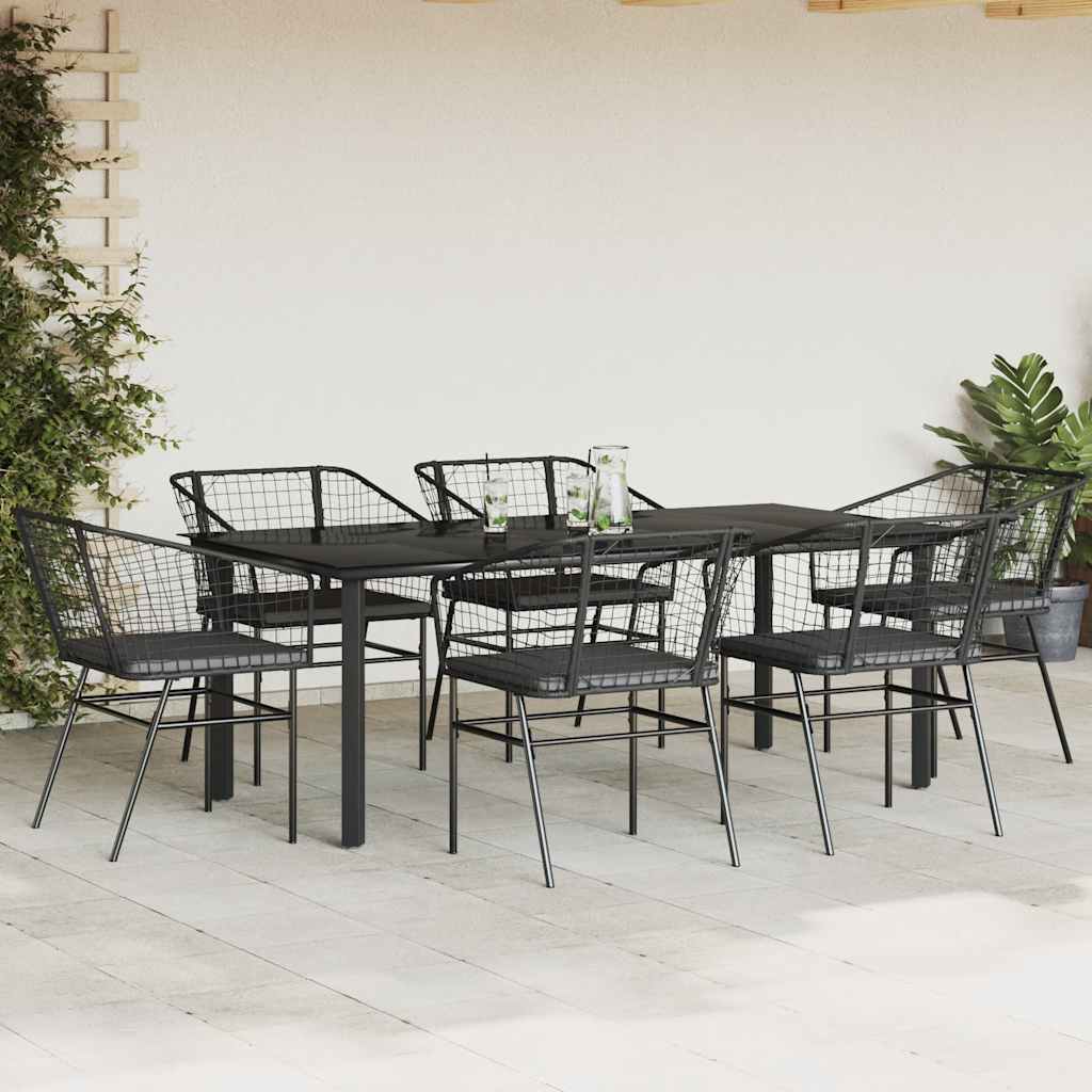 7-delige Tuinset met kussens poly rattan glas zwart is nu te koop bij PeponiXL, paradijselijk wonen!
