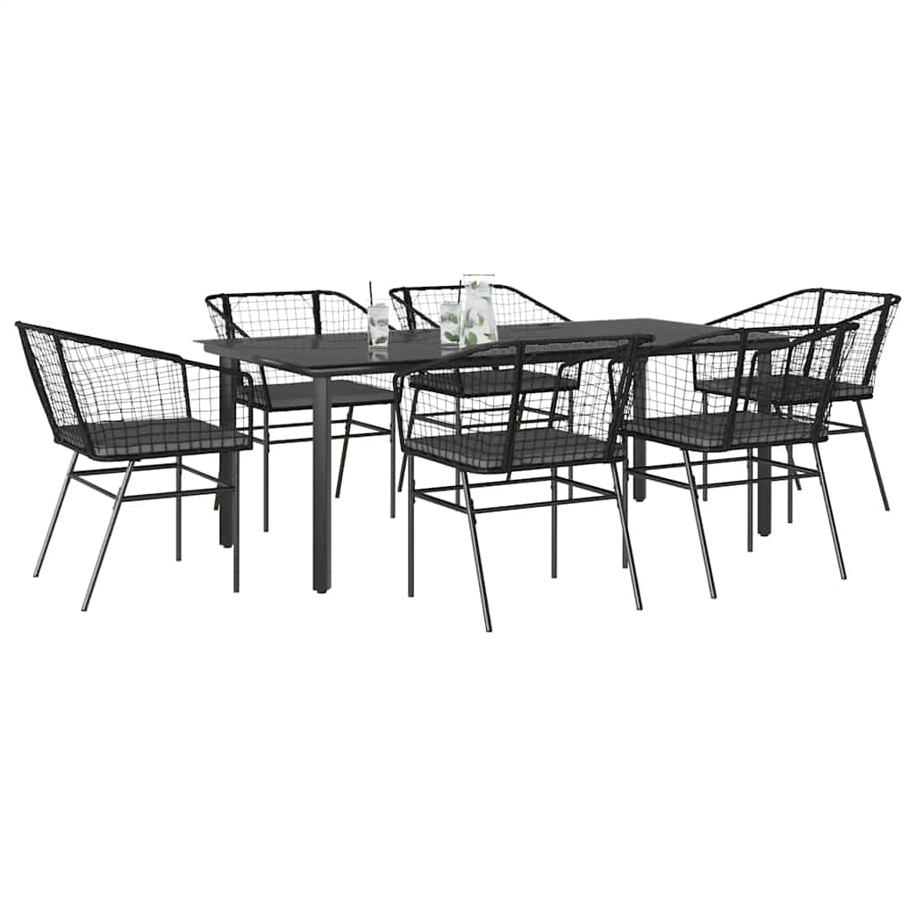 7-delige Tuinset met kussens poly rattan glas zwart is nu te koop bij PeponiXL, paradijselijk wonen!