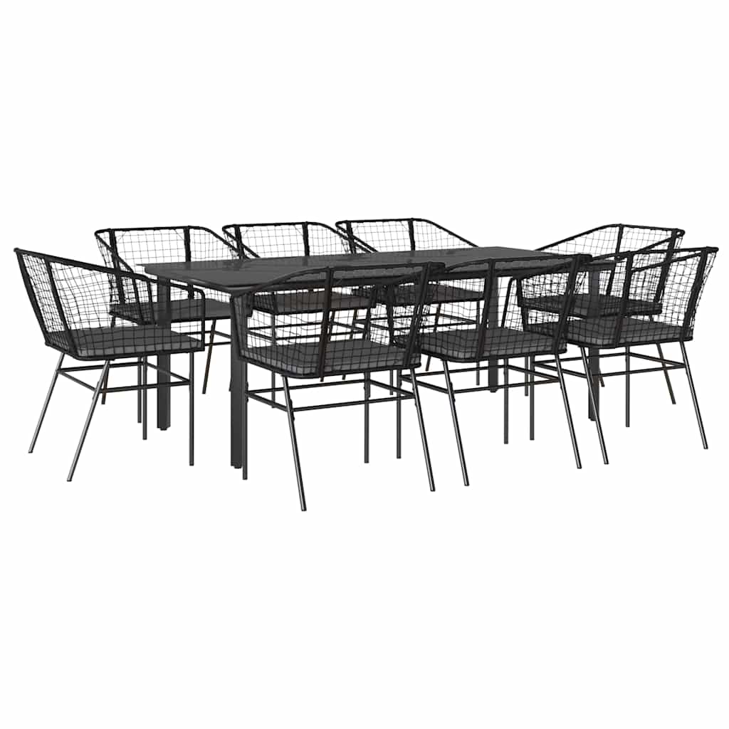 9-delige Tuinset met kussens poly rattan glas zwart is nu te koop bij PeponiXL, paradijselijk wonen!