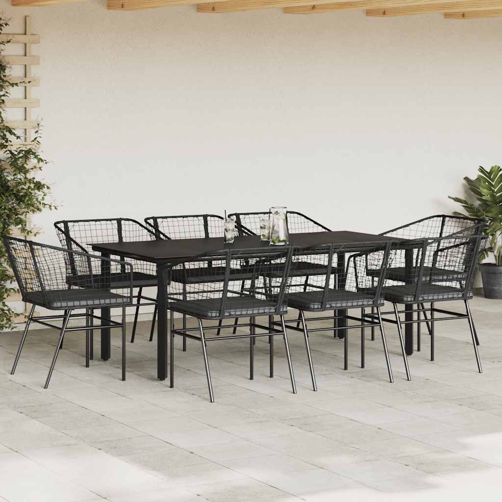 9-delige Tuinset met kussens poly rattan glas zwart is nu te koop bij PeponiXL, paradijselijk wonen!