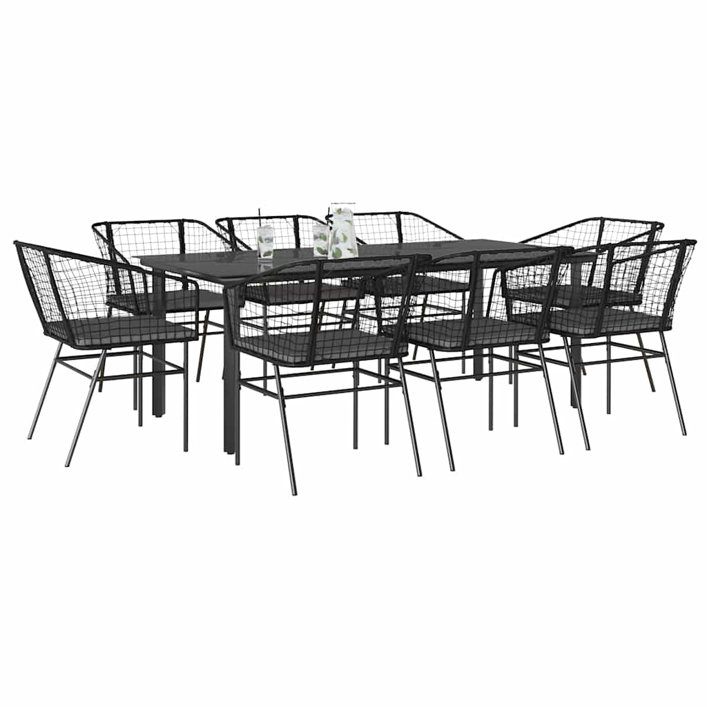 9-delige Tuinset met kussens poly rattan glas zwart is nu te koop bij PeponiXL, paradijselijk wonen!