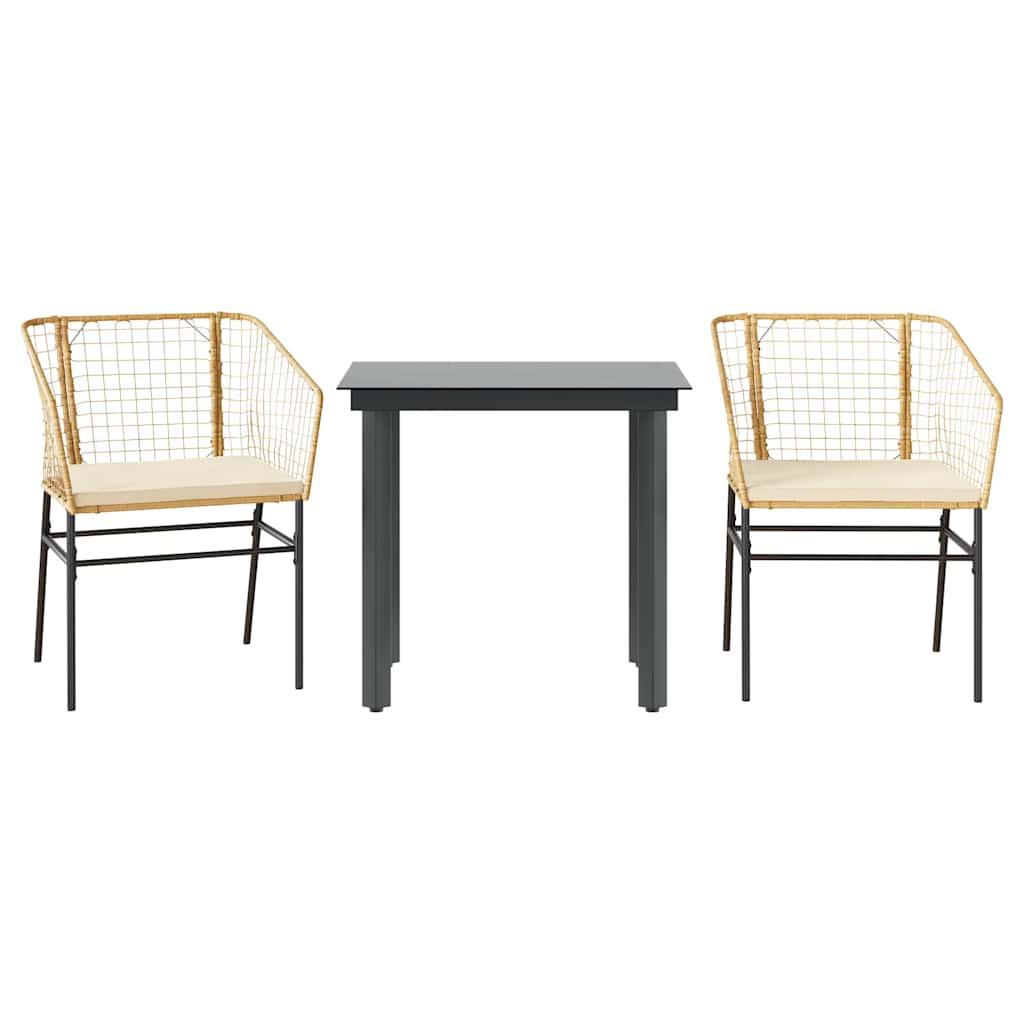3-delige Tuinset met kussens poly rattan glas bruin is nu te koop bij PeponiXL, paradijselijk wonen!