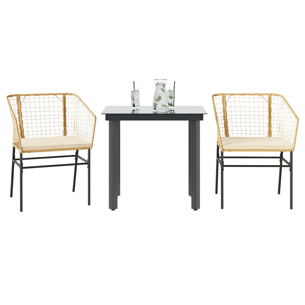 3-delige Tuinset met kussens poly rattan glas bruin is nu te koop bij PeponiXL, paradijselijk wonen!