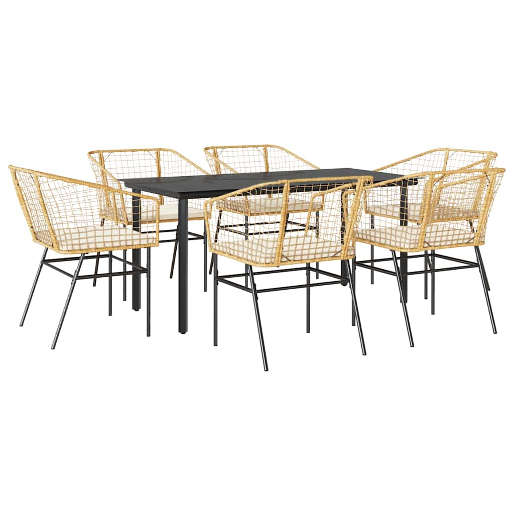 7-delige Tuinset met kussens poly rattan glas bruin is nu te koop bij PeponiXL, paradijselijk wonen!