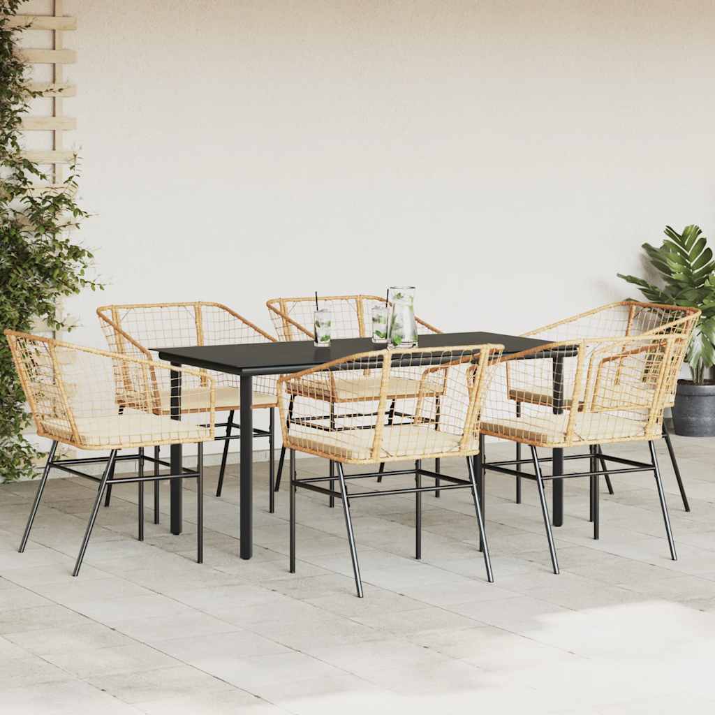 7-delige Tuinset met kussens poly rattan glas bruin is nu te koop bij PeponiXL, paradijselijk wonen!