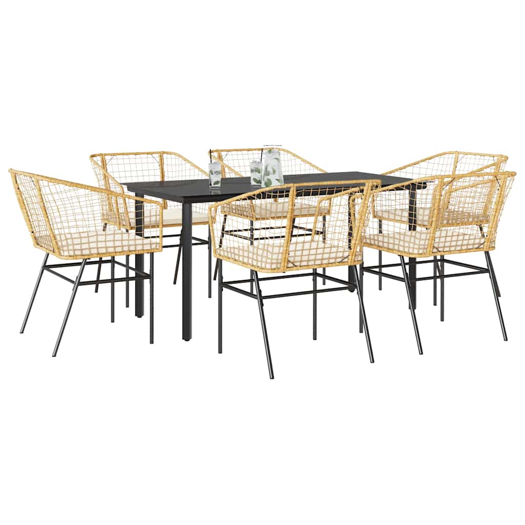 7-delige Tuinset met kussens poly rattan glas bruin is nu te koop bij PeponiXL, paradijselijk wonen!