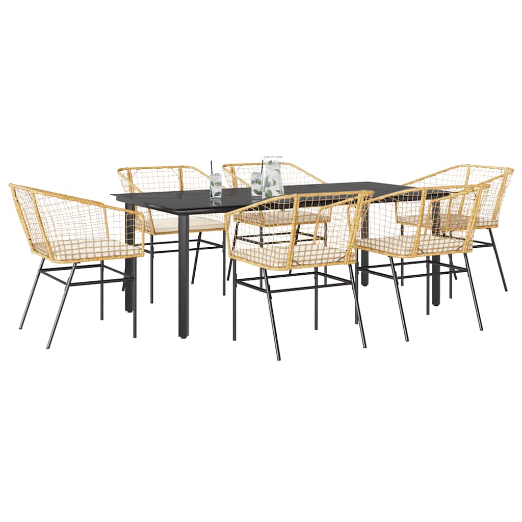 7-delige Tuinset met kussens poly rattan glas bruin is nu te koop bij PeponiXL, paradijselijk wonen!
