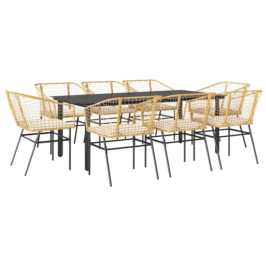 9-delige Tuinset met kussens poly rattan glas bruin is nu te koop bij PeponiXL, paradijselijk wonen!