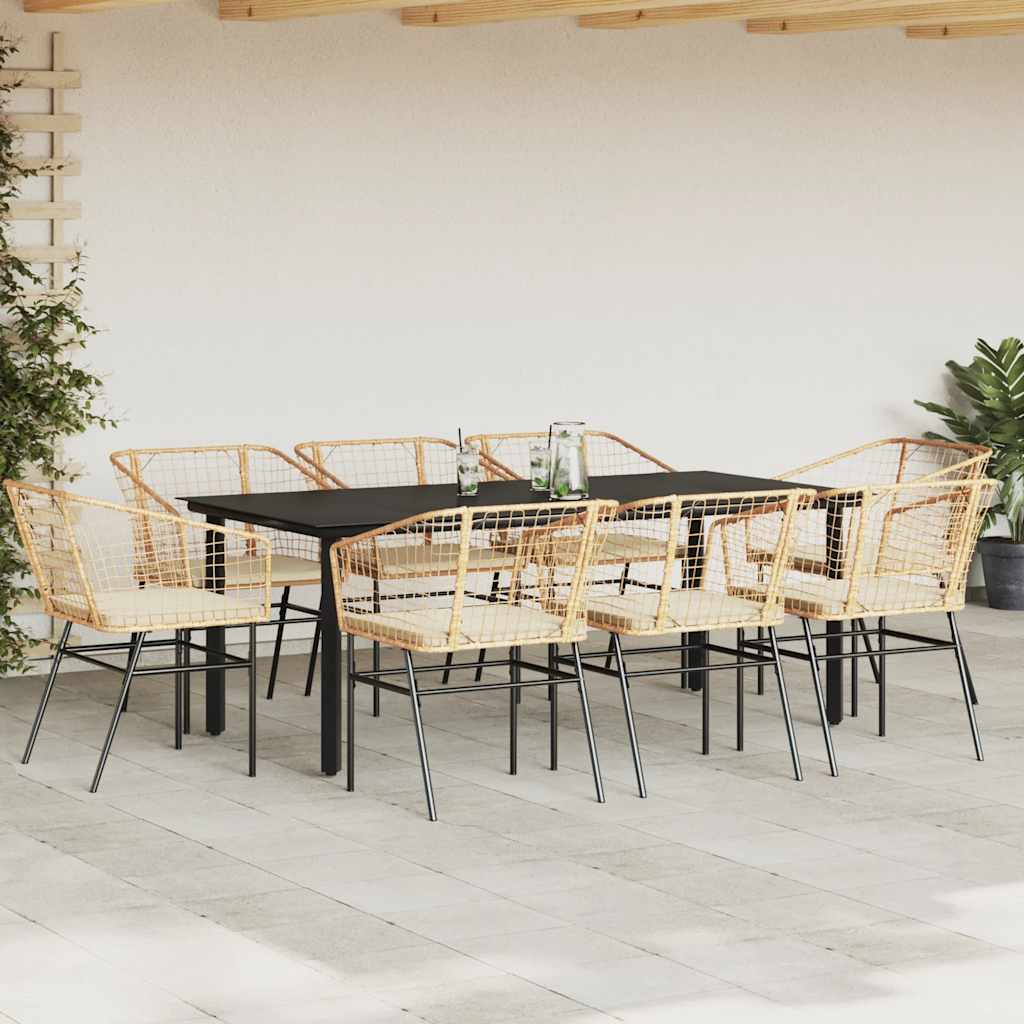 9-delige Tuinset met kussens poly rattan glas bruin is nu te koop bij PeponiXL, paradijselijk wonen!