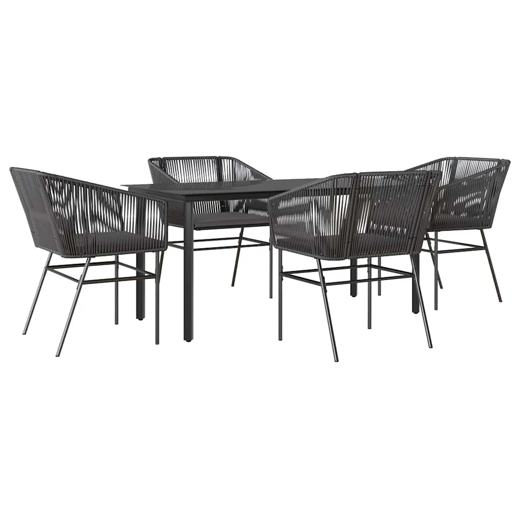 5-delige Tuinset met kussens poly rattan glas zwart is nu te koop bij PeponiXL, paradijselijk wonen!