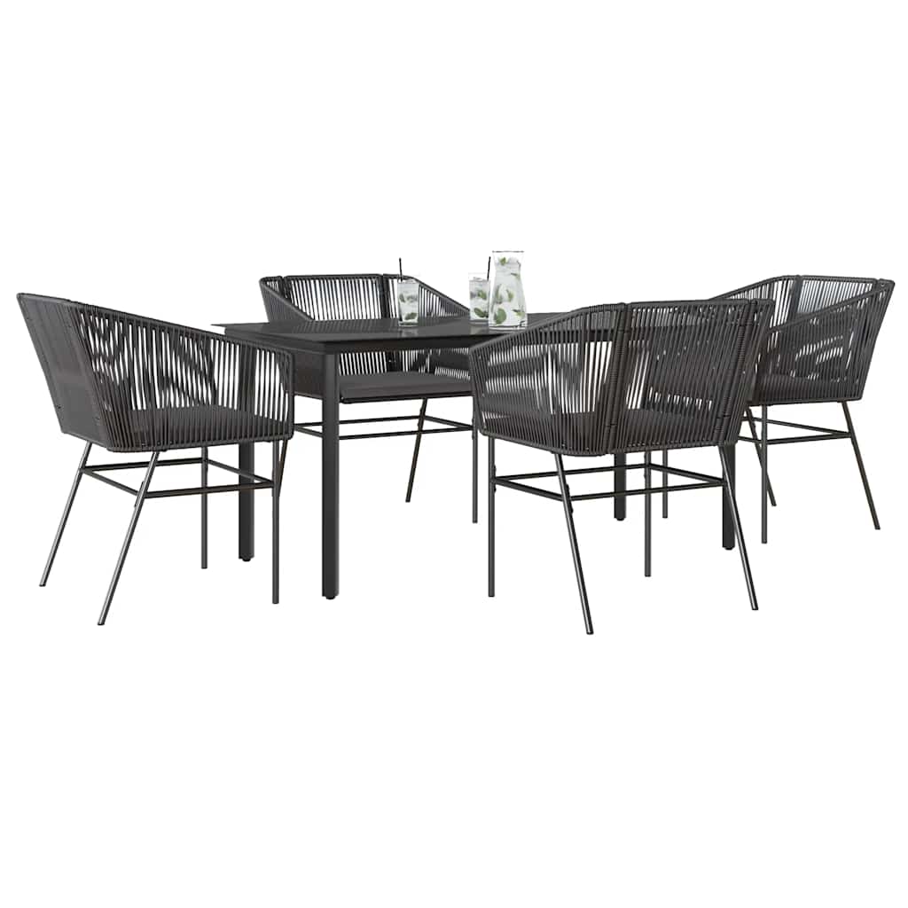 5-delige Tuinset met kussens poly rattan glas zwart is nu te koop bij PeponiXL, paradijselijk wonen!