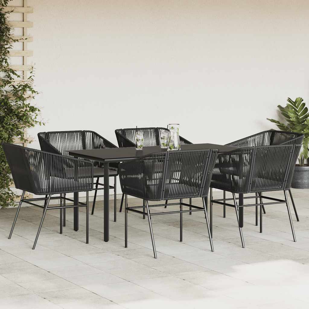 7-delige Tuinset met kussens poly rattan glas zwart is nu te koop bij PeponiXL, paradijselijk wonen!