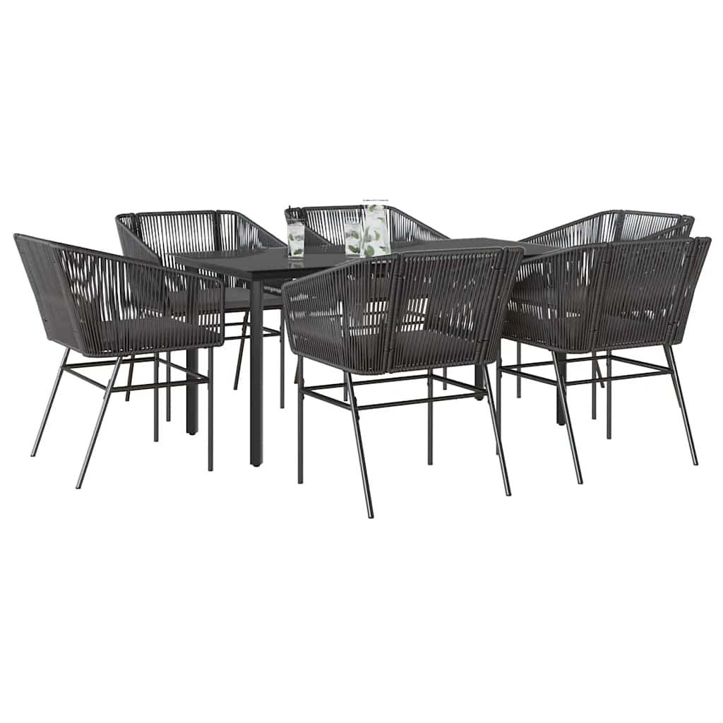 7-delige Tuinset met kussens poly rattan glas zwart is nu te koop bij PeponiXL, paradijselijk wonen!