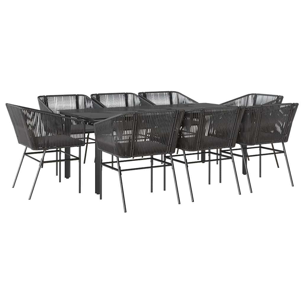 9-delige Tuinset met kussens poly rattan glas zwart is nu te koop bij PeponiXL, paradijselijk wonen!