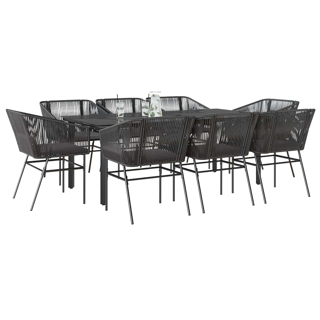 9-delige Tuinset met kussens poly rattan glas zwart is nu te koop bij PeponiXL, paradijselijk wonen!