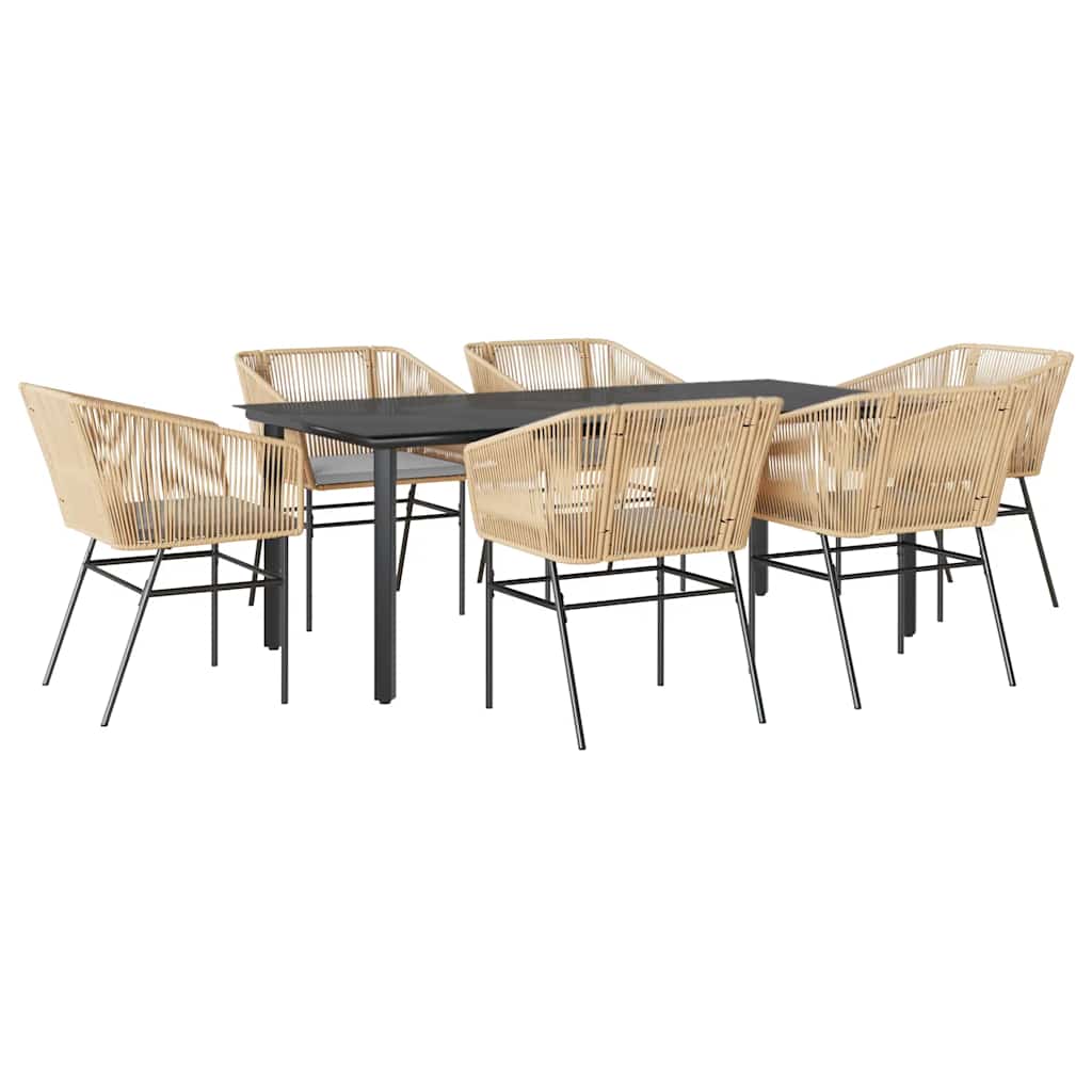 7-delige Tuinset met kussens poly rattan glas bruin is nu te koop bij PeponiXL, paradijselijk wonen!