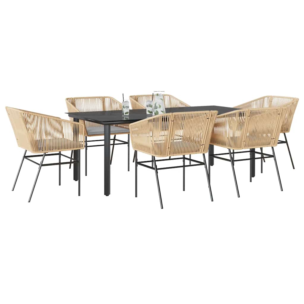 7-delige Tuinset met kussens poly rattan glas bruin is nu te koop bij PeponiXL, paradijselijk wonen!