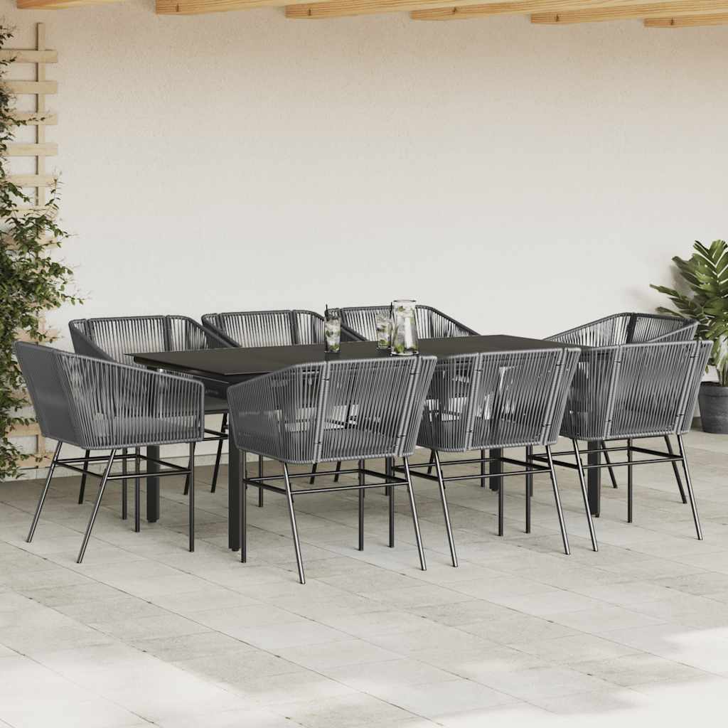 9-delige Tuinset met kussens poly rattan glas grijs is nu te koop bij PeponiXL, paradijselijk wonen!