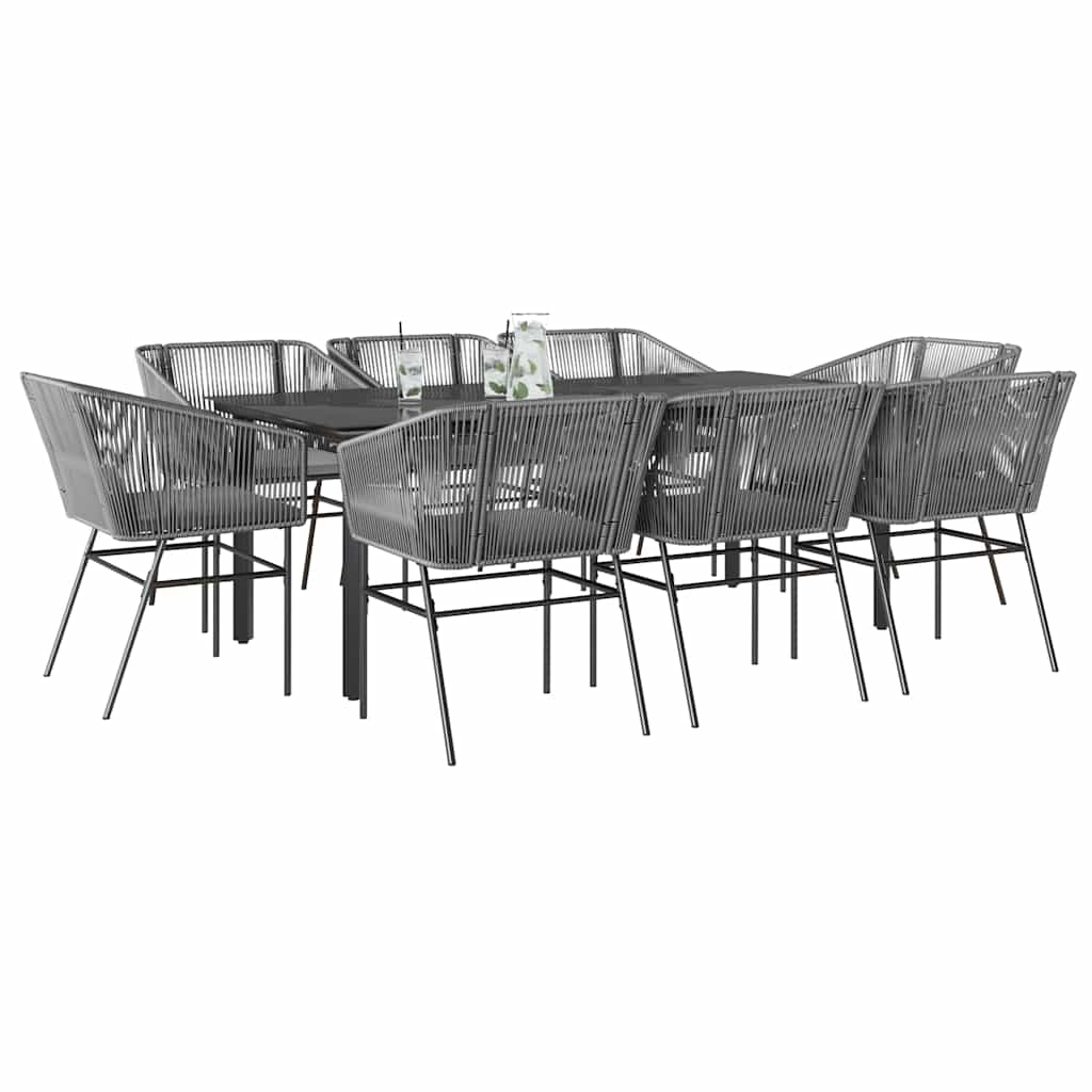 9-delige Tuinset met kussens poly rattan glas grijs is nu te koop bij PeponiXL, paradijselijk wonen!