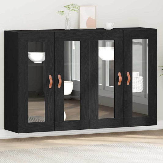 Wandkasten 2 pcs Zwart Eiken 69,5 x 34 x 90 cm Bewerkt hout is nu te koop bij PeponiXL, paradijselijk wonen!