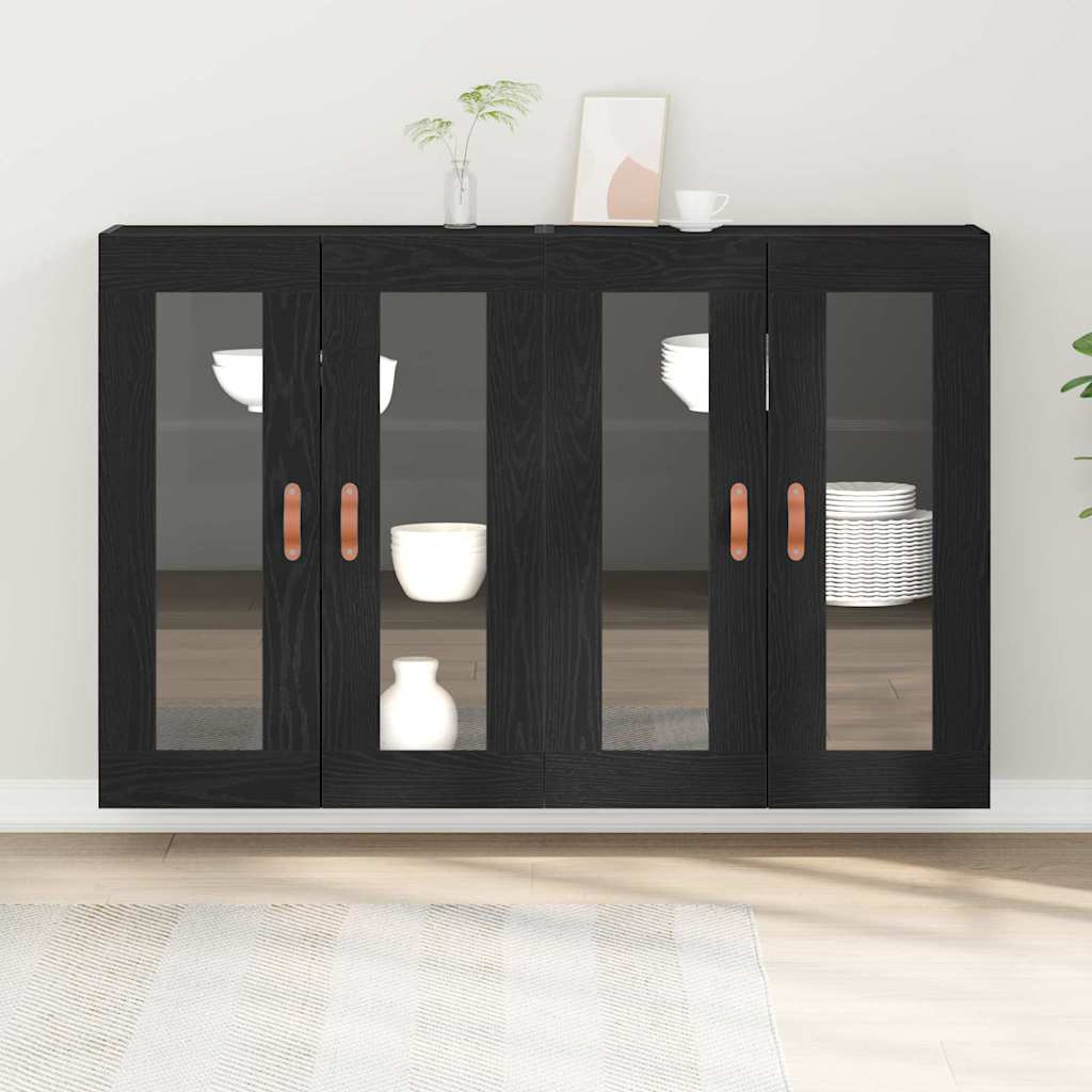 Wandkasten 2 pcs Zwart Eiken 69,5 x 34 x 90 cm Bewerkt hout is nu te koop bij PeponiXL, paradijselijk wonen!