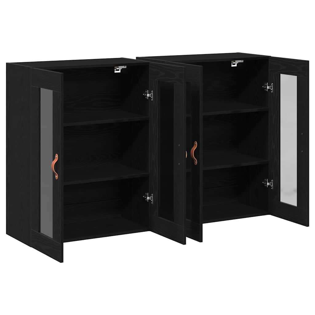 Wandkasten 2 pcs Zwart Eiken 69,5 x 34 x 90 cm Bewerkt hout is nu te koop bij PeponiXL, paradijselijk wonen!