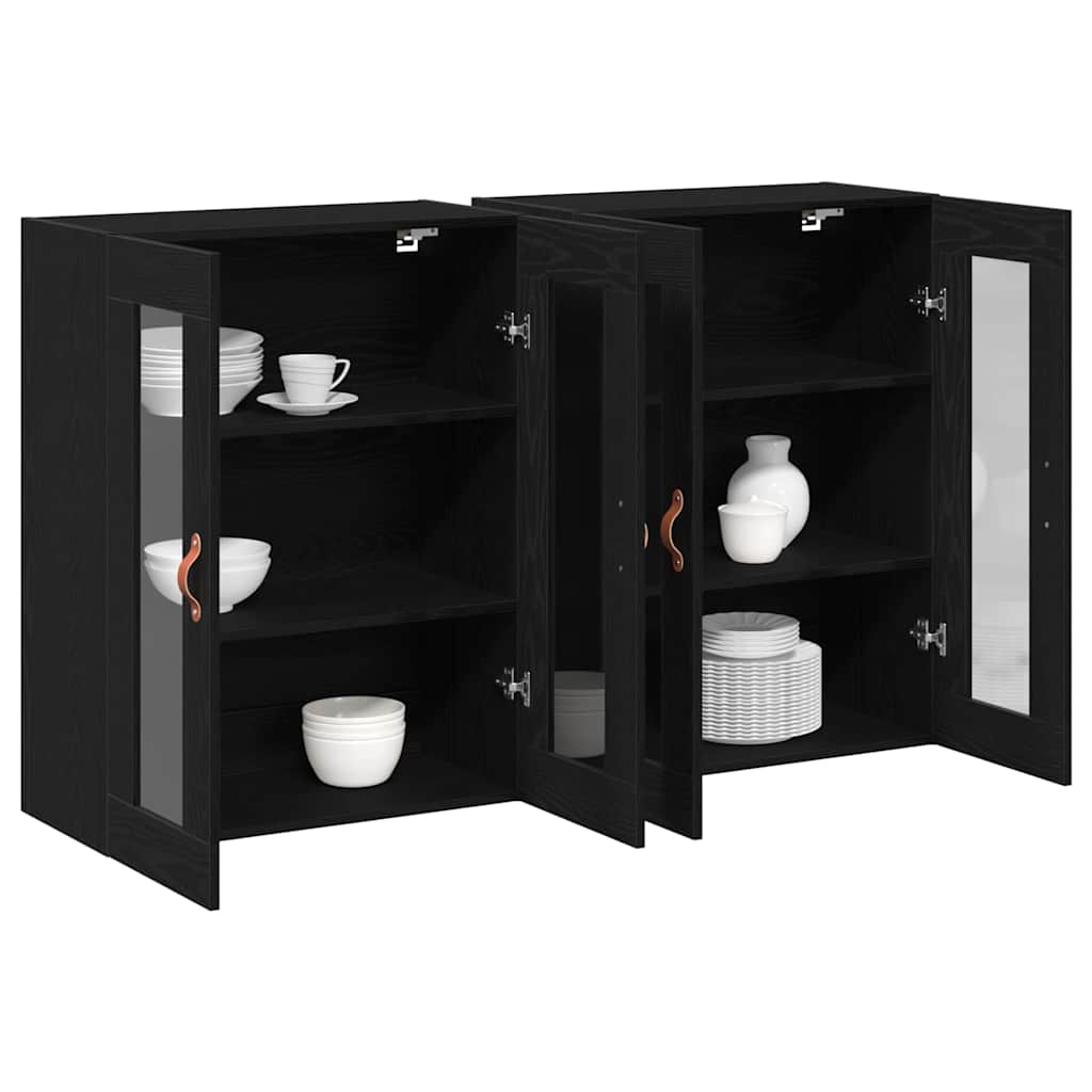 Wandkasten 2 pcs Zwart Eiken 69,5 x 34 x 90 cm Bewerkt hout is nu te koop bij PeponiXL, paradijselijk wonen!