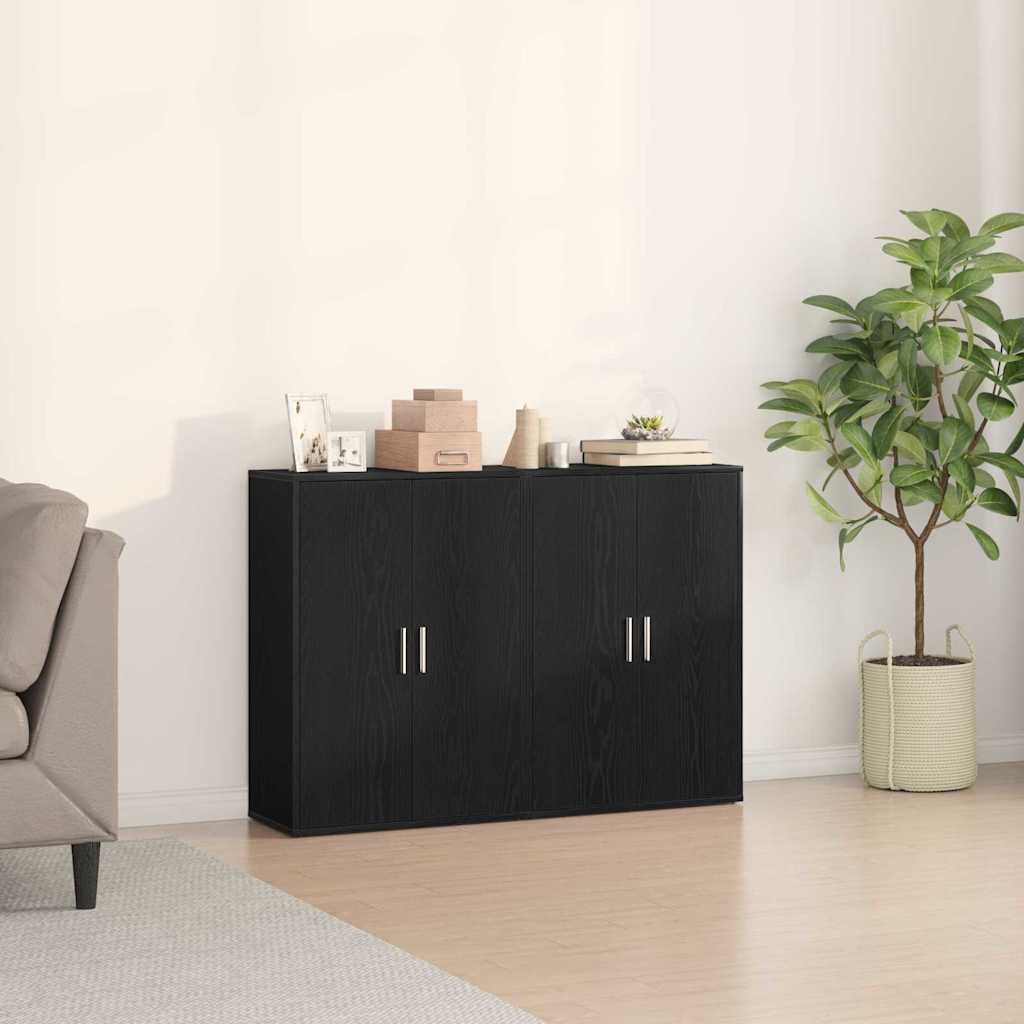 Dressoir 2 pcs Zwart Eiken 60 x 31 x 84 cm Bewerkt hout is nu te koop bij PeponiXL, paradijselijk wonen!