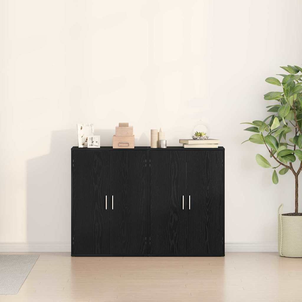 Dressoir 2 pcs Zwart Eiken 60 x 31 x 84 cm Bewerkt hout is nu te koop bij PeponiXL, paradijselijk wonen!