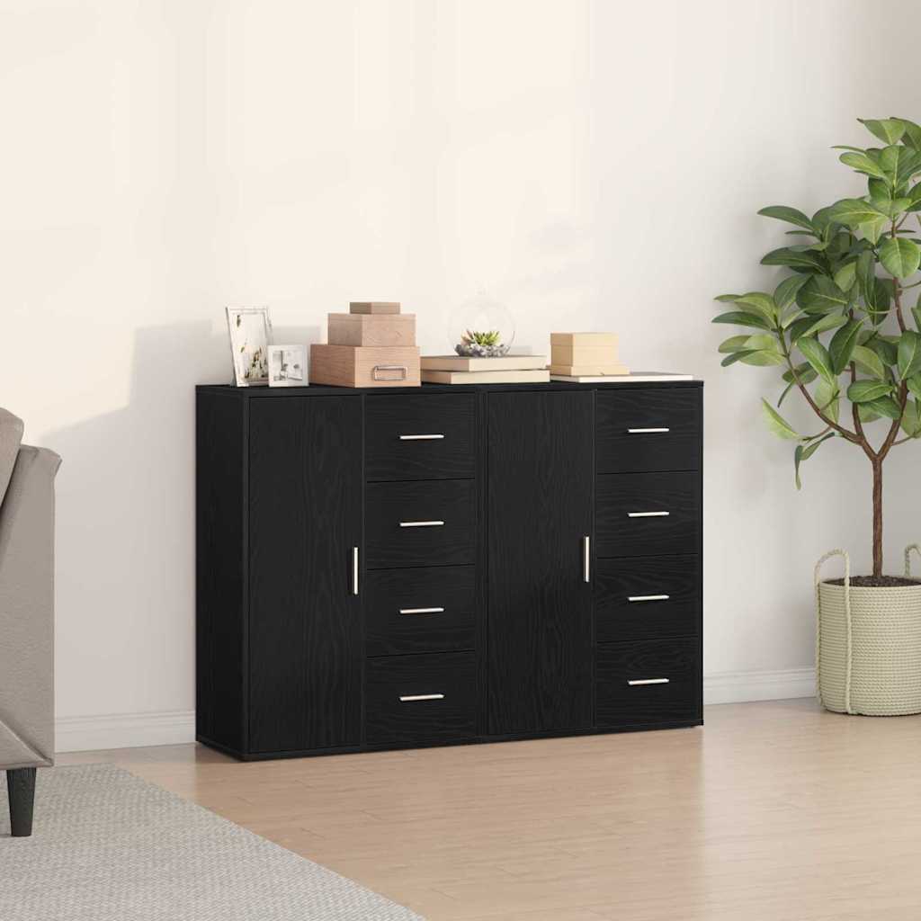Dressoir 2 pcs Zwart Eiken 60 x 31 x 84 cm Bewerkt hout is nu te koop bij PeponiXL, paradijselijk wonen!