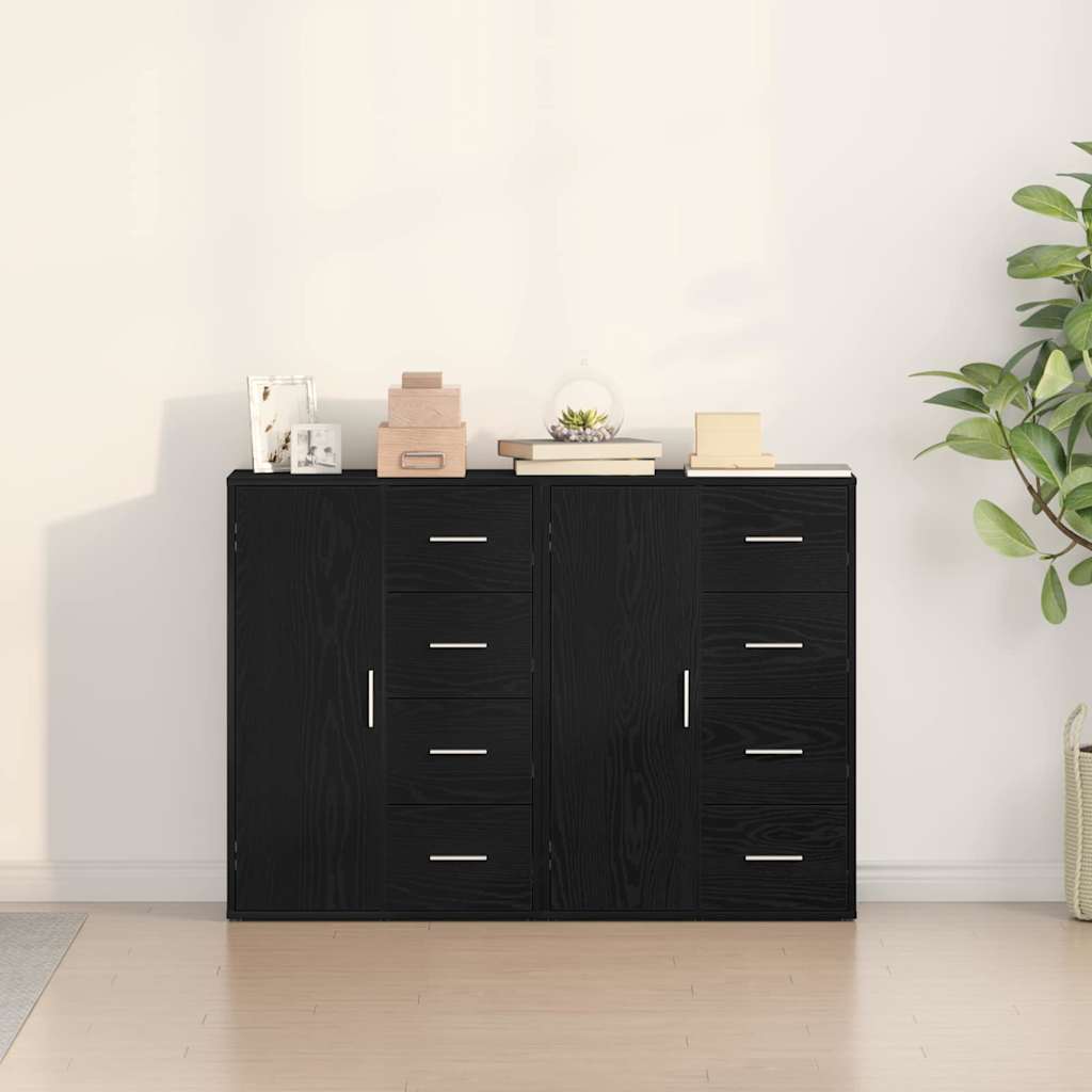 Dressoir 2 pcs Zwart Eiken 60 x 31 x 84 cm Bewerkt hout is nu te koop bij PeponiXL, paradijselijk wonen!