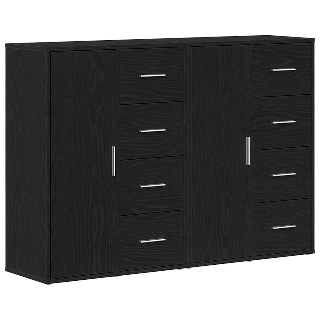 Dressoir 2 pcs Zwart Eiken 60 x 31 x 84 cm Bewerkt hout is nu te koop bij PeponiXL, paradijselijk wonen!