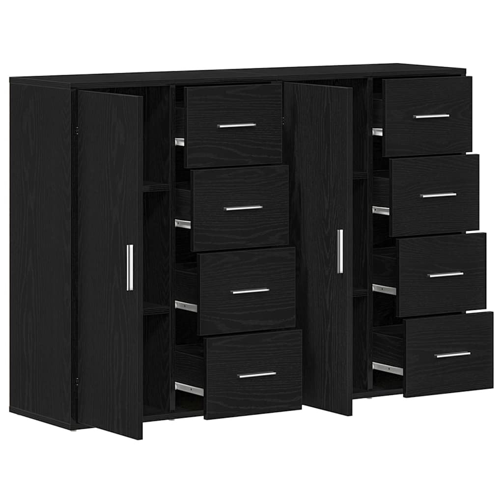 Dressoir 2 pcs Zwart Eiken 60 x 31 x 84 cm Bewerkt hout is nu te koop bij PeponiXL, paradijselijk wonen!