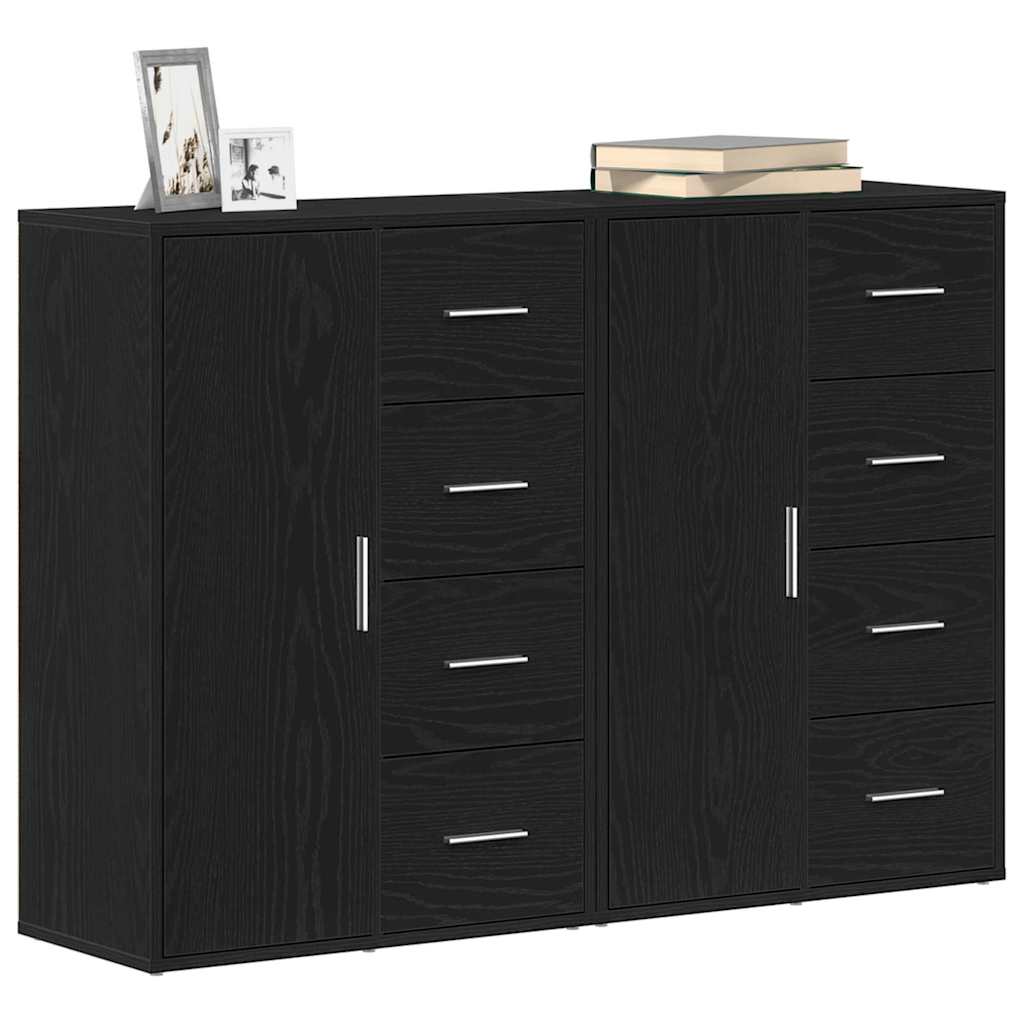 Dressoir 2 pcs Zwart Eiken 60 x 31 x 84 cm Bewerkt hout is nu te koop bij PeponiXL, paradijselijk wonen!