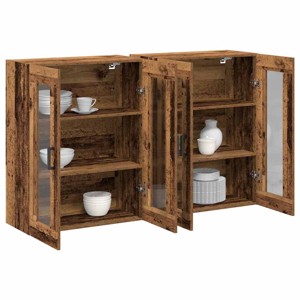 Wandkasten 2 pcs Oud Hout 69,5 x 34 x 90 cm Bewerkt hout is nu te koop bij PeponiXL, paradijselijk wonen!
