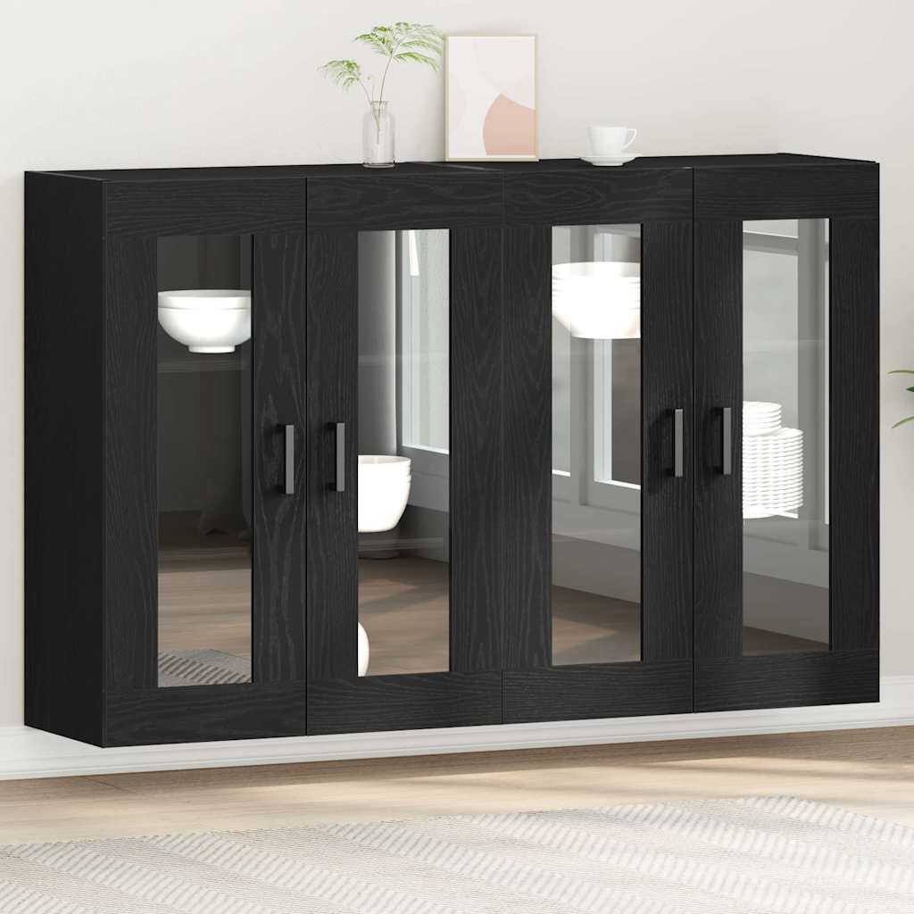 Wandkasten 2 pcs Zwart Eiken 69,5 x 34 x 90 cm Bewerkt hout is nu te koop bij PeponiXL, paradijselijk wonen!