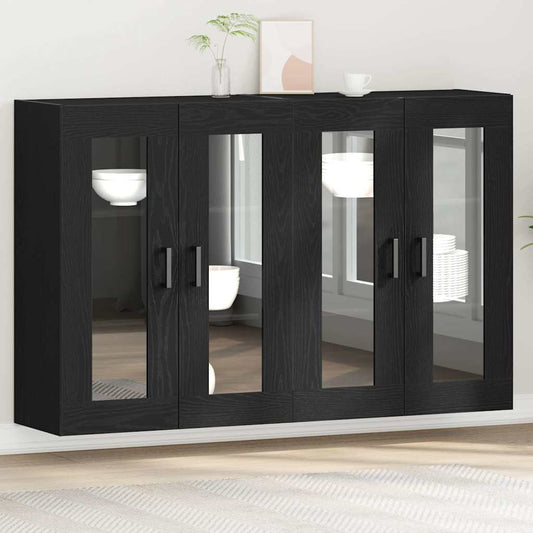 Wandkasten 2 pcs Zwart Eiken 69,5 x 34 x 90 cm Bewerkt hout is nu te koop bij PeponiXL, paradijselijk wonen!