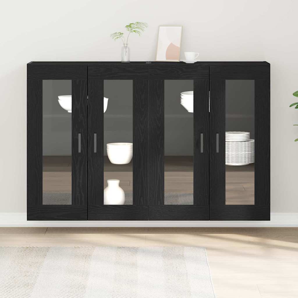 Wandkasten 2 pcs Zwart Eiken 69,5 x 34 x 90 cm Bewerkt hout is nu te koop bij PeponiXL, paradijselijk wonen!