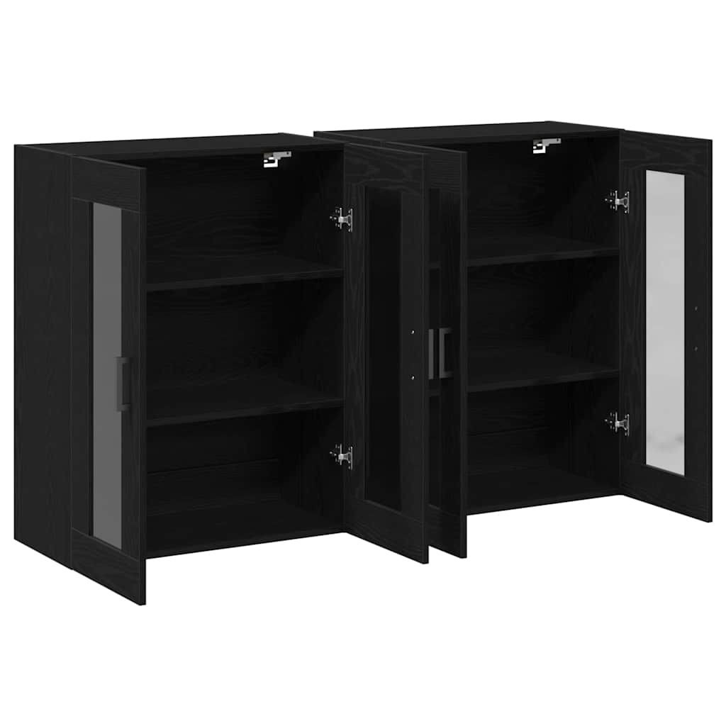 Wandkasten 2 pcs Zwart Eiken 69,5 x 34 x 90 cm Bewerkt hout is nu te koop bij PeponiXL, paradijselijk wonen!