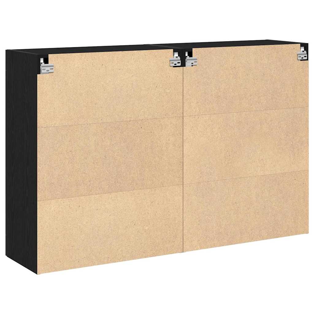 Wandkasten 2 pcs Zwart Eiken 69,5 x 34 x 90 cm Bewerkt hout is nu te koop bij PeponiXL, paradijselijk wonen!