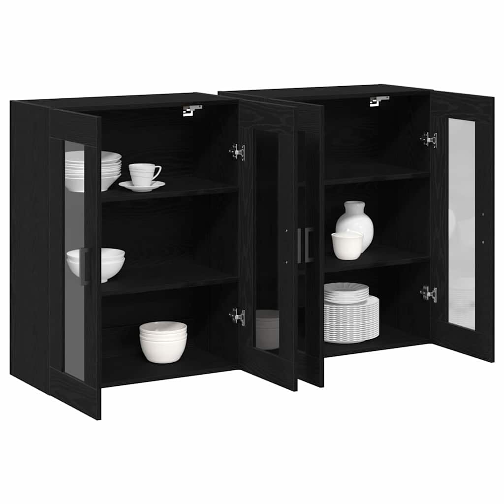 Wandkasten 2 pcs Zwart Eiken 69,5 x 34 x 90 cm Bewerkt hout is nu te koop bij PeponiXL, paradijselijk wonen!