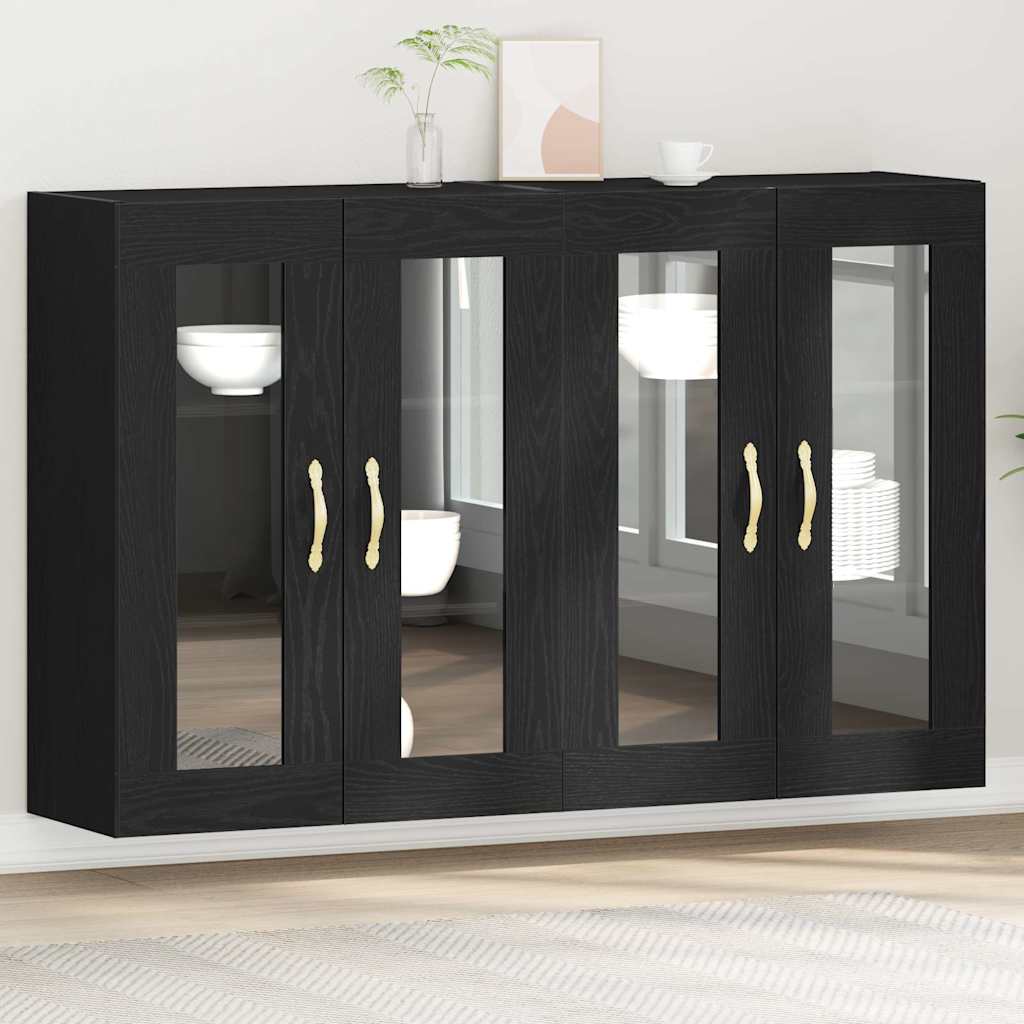 Wandkasten 2 pcs Zwart Eiken 69,5 x 34 x 90 cm Bewerkt hout is nu te koop bij PeponiXL, paradijselijk wonen!