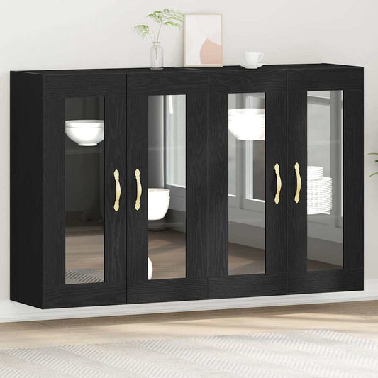 Wandkasten 2 pcs Zwart Eiken 69,5 x 34 x 90 cm Bewerkt hout is nu te koop bij PeponiXL, paradijselijk wonen!