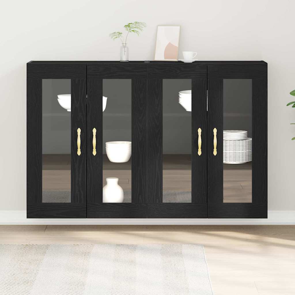 Wandkasten 2 pcs Zwart Eiken 69,5 x 34 x 90 cm Bewerkt hout is nu te koop bij PeponiXL, paradijselijk wonen!